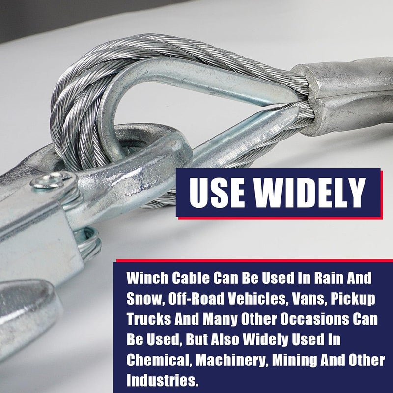 JETRA Galvanized Steel Winch Cable, 1/4” x 50ft Wire Rope with Hook, 8,000 lbs Breaking Strength, Heavy Duty Towing Cable, for Rollback, Crane, Wrecker, Tow Truck, UTV - Image 3